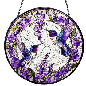 Glasswings hummingbird stained glass suncatcher shimmering in sunlight to elevate home decor