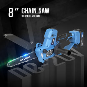G LAXIA mini chainsaw held in one hand for easy, precise use.
