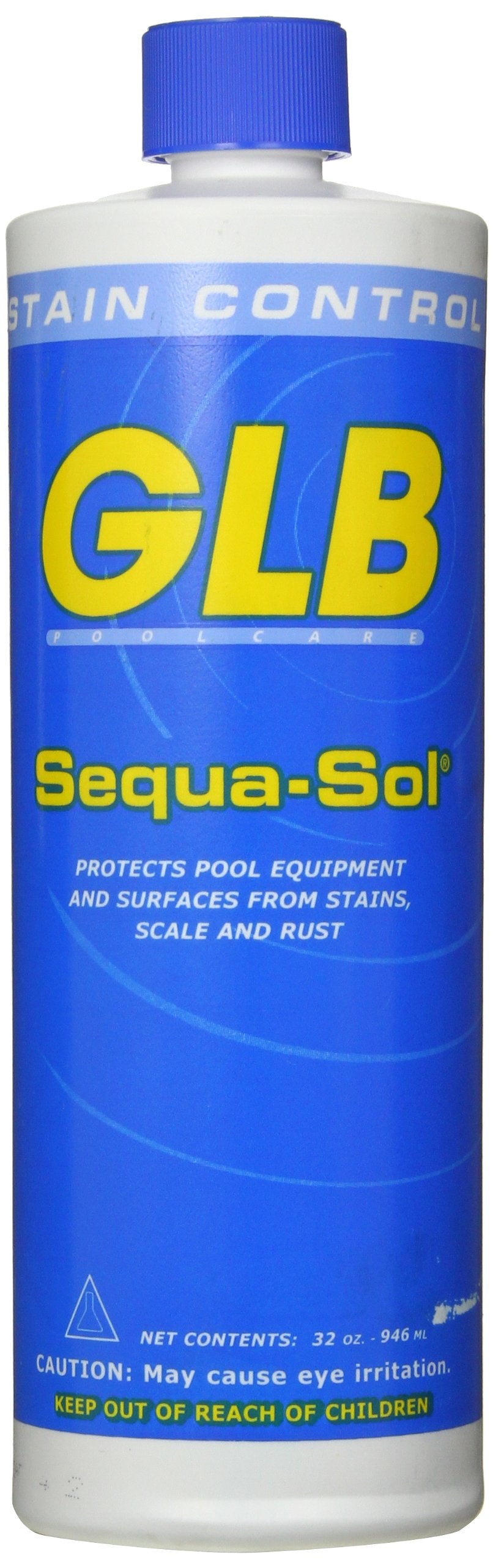 GLB Sequa-Sol bottle for pool maintenance prevents staining and scaling