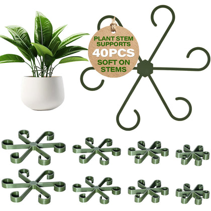 GLCSC forest green stem support 40-pack shown on indoor plants for upright stability