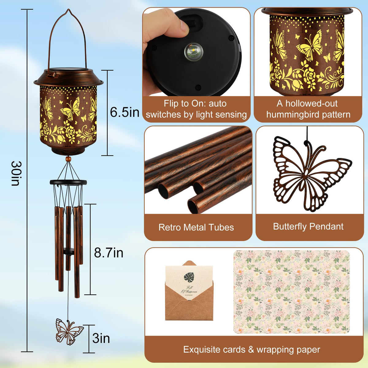 GLDFI wind chime with detachable hook for flexible indoor or outdoor use