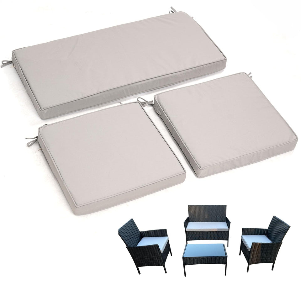 GleamFolly 3-pack outdoor cushions on a wicker sofa, for all-weather comfort.