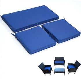 GleamFolly navy outdoor loveseat cushion showing fit and all-season comfort.