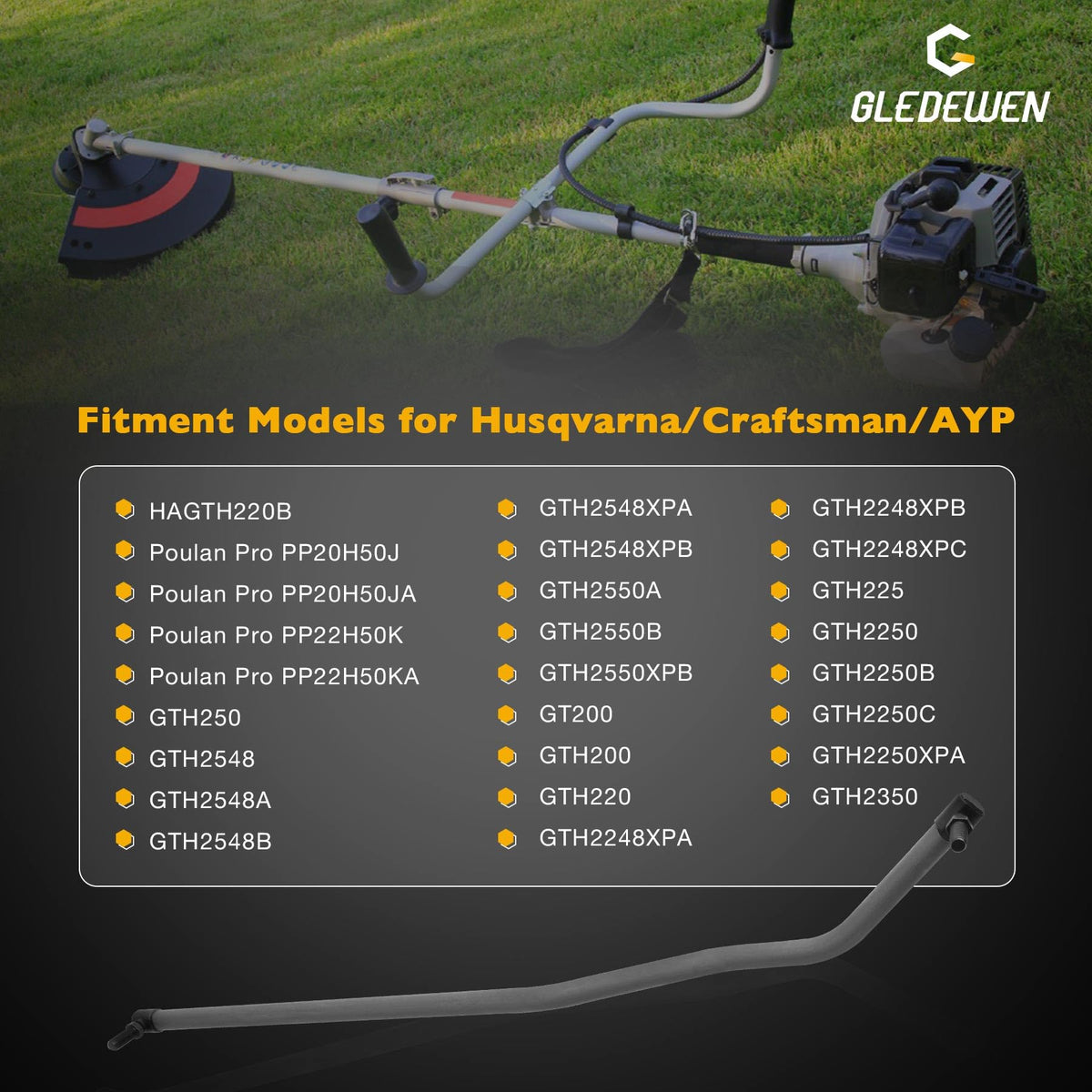 Gledewen steering drag link for GTH250/GTH2548 enhances mower stability.