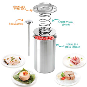 Glendaveny ham-maker press with lid and press handle in action.