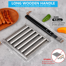 GLENDAVENY hot dog roller extended handle keeps hands away from high heat.