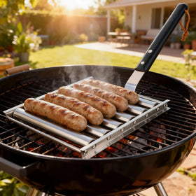 GLENDAVENY hot dog roller close-up shows stainless steel cylinders for durability.