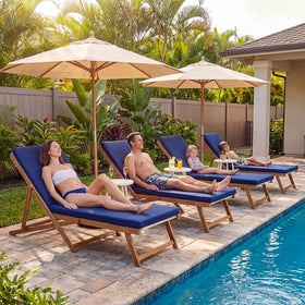 Gleom lake-blue cushion cover on chair enhances poolside decor