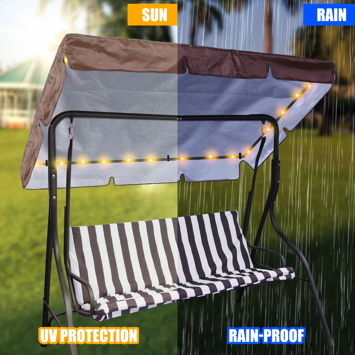 GliCraft brown swing canopy fabric close-up highlighting durable material and weave.
