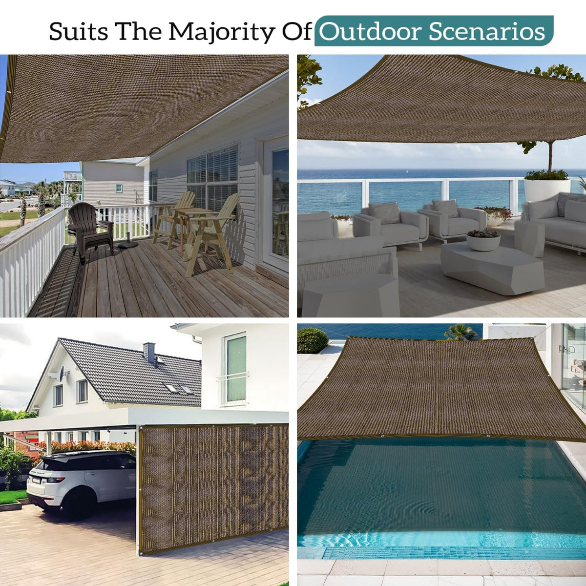 Glieskir coffee shade cloth illustrating wide usage across outdoor areas