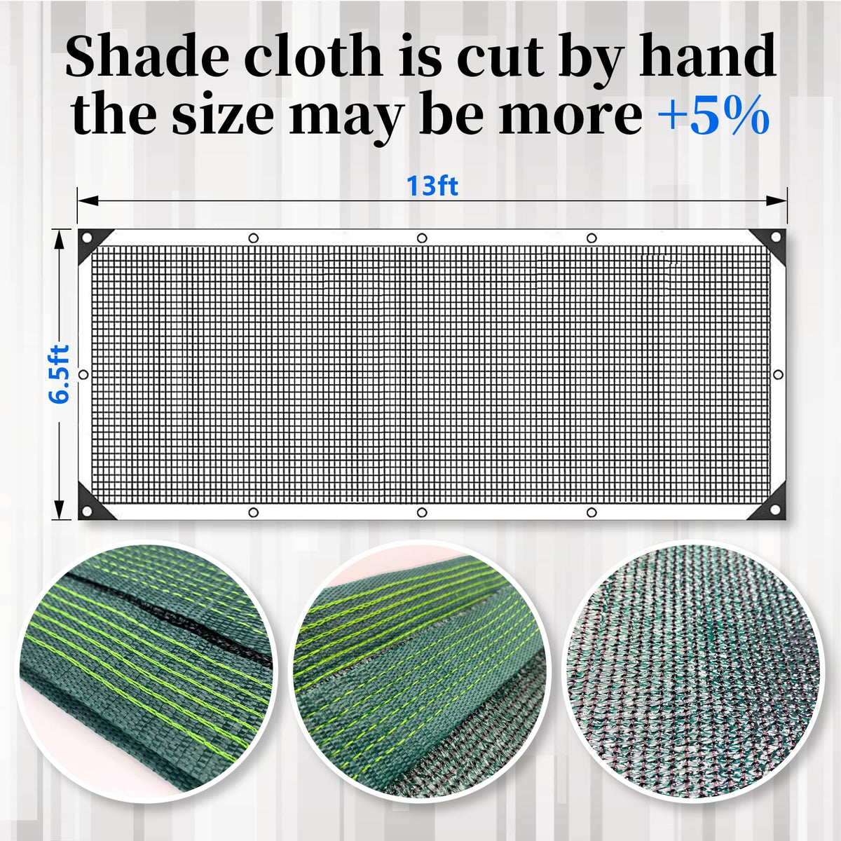 Detail of reinforced edges on Glieskir shade cloth for easy, tear-resistant installation