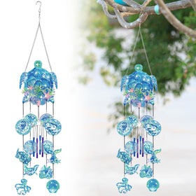 GlikCeil Beach wind chimes with blue diamond art pendant reflect light for outdoor décor.