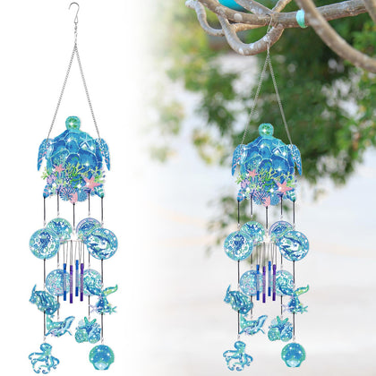 GlikCeil Beach wind chimes with blue diamond art pendant reflect light for outdoor décor.