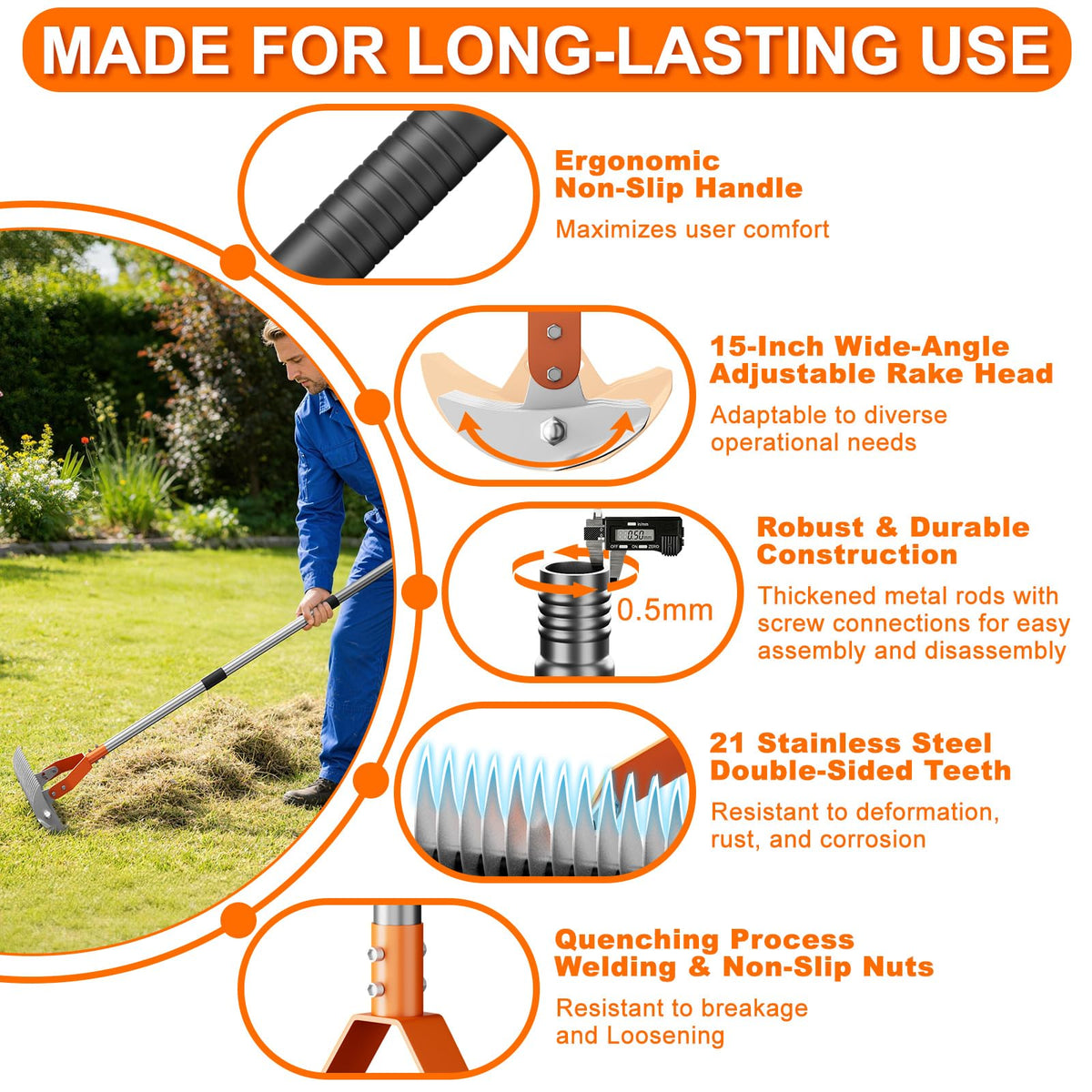GlimHirVox dual-action tines in action targeting debris and thatch.