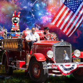Glimin anniversary-themed patriotic inflatables highlight celebrations like Memorial Day and 250th milestone.