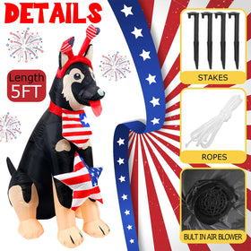 Glimin LED patriotic dog inflatable, night view, built-in LEDs illuminate your outdoor space.