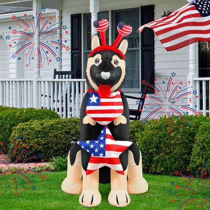Glimin patriotic inflatable dog 5ft front view for curbside display and festive cheer.