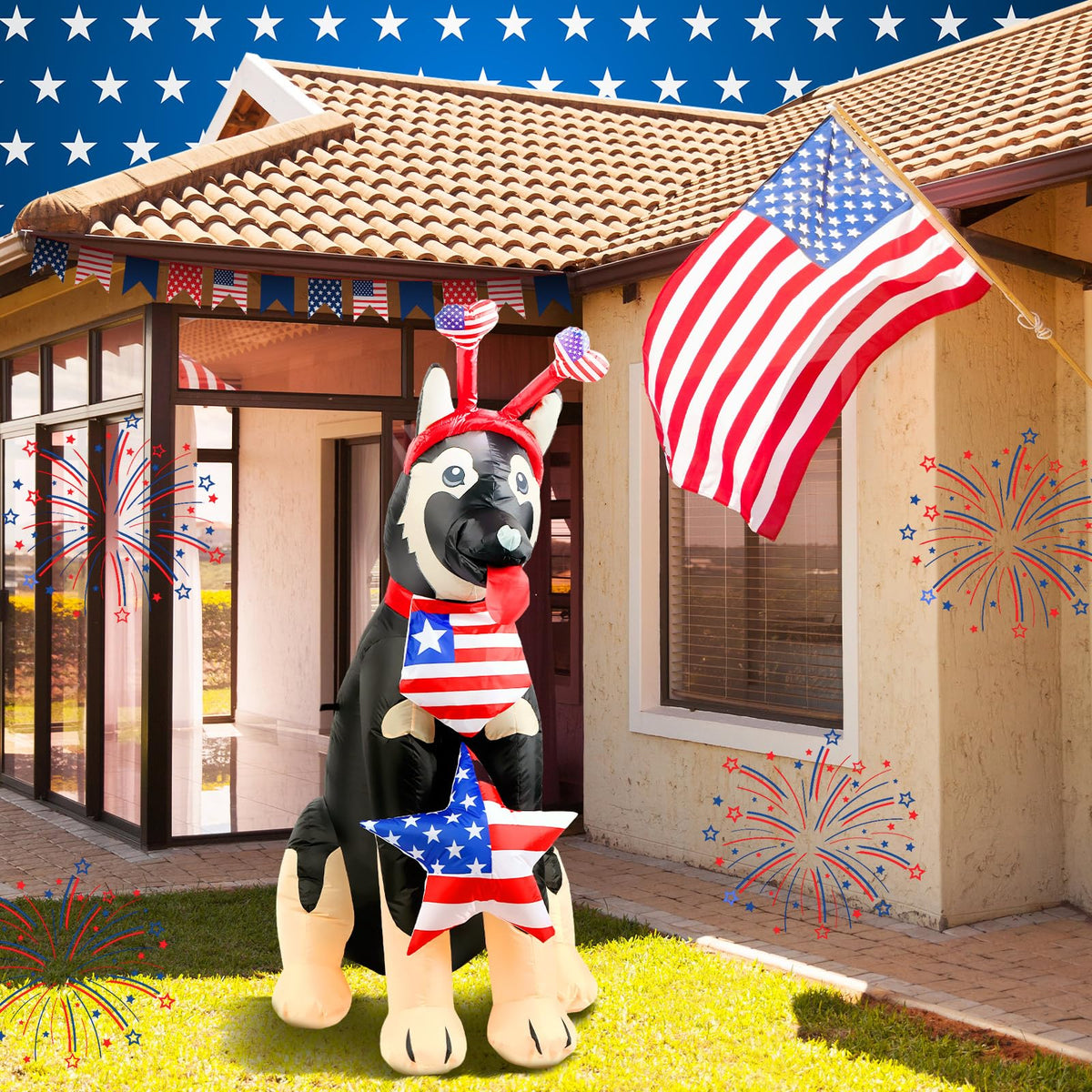 Glimin waterproof polyester inflatable dog ensures durability for all-weather outdoor use.
