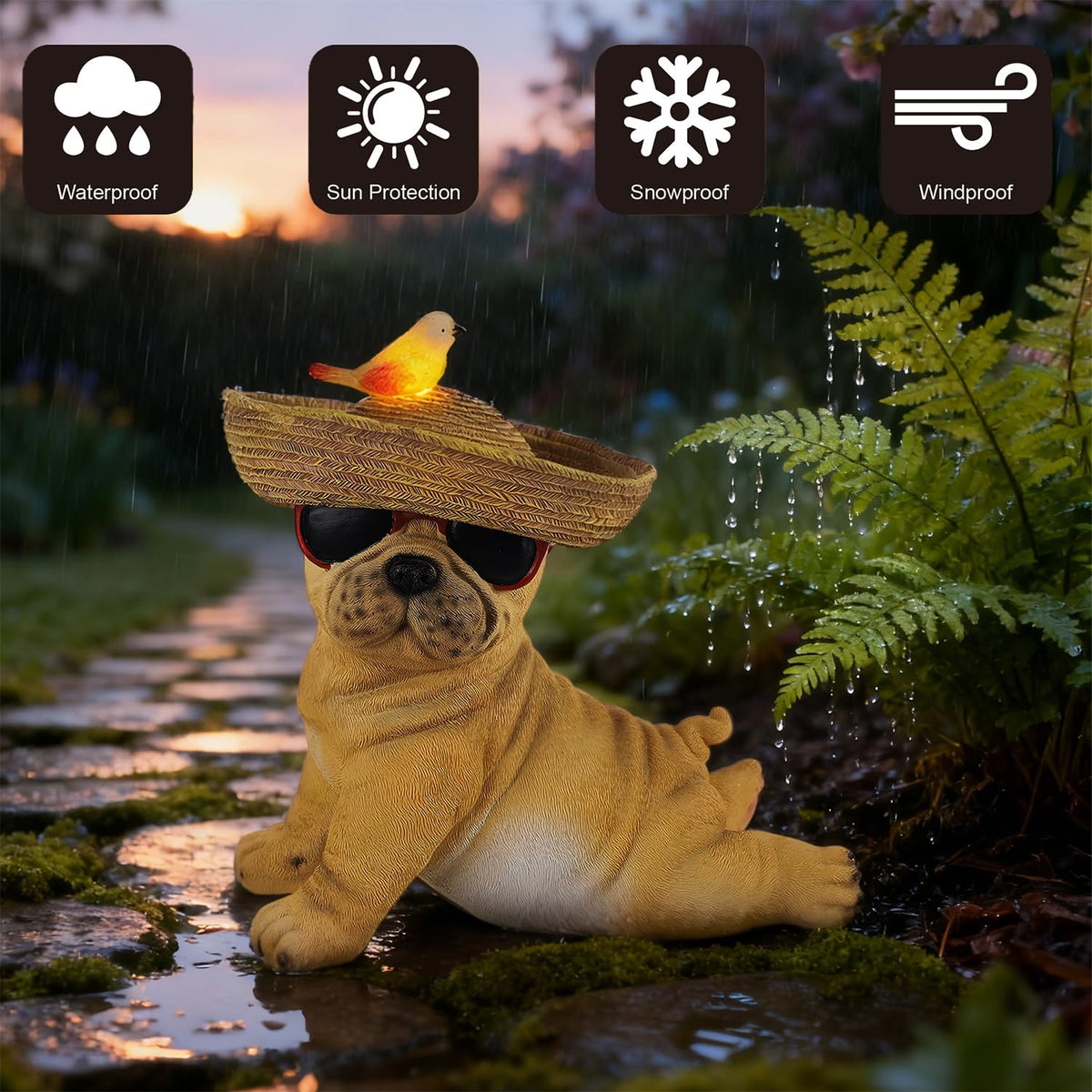 Glintoper IP44 waterproof yard ornament withstands rain and snow.
