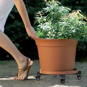 GLISWAM plant caddy featuring four locking casters for secure placement