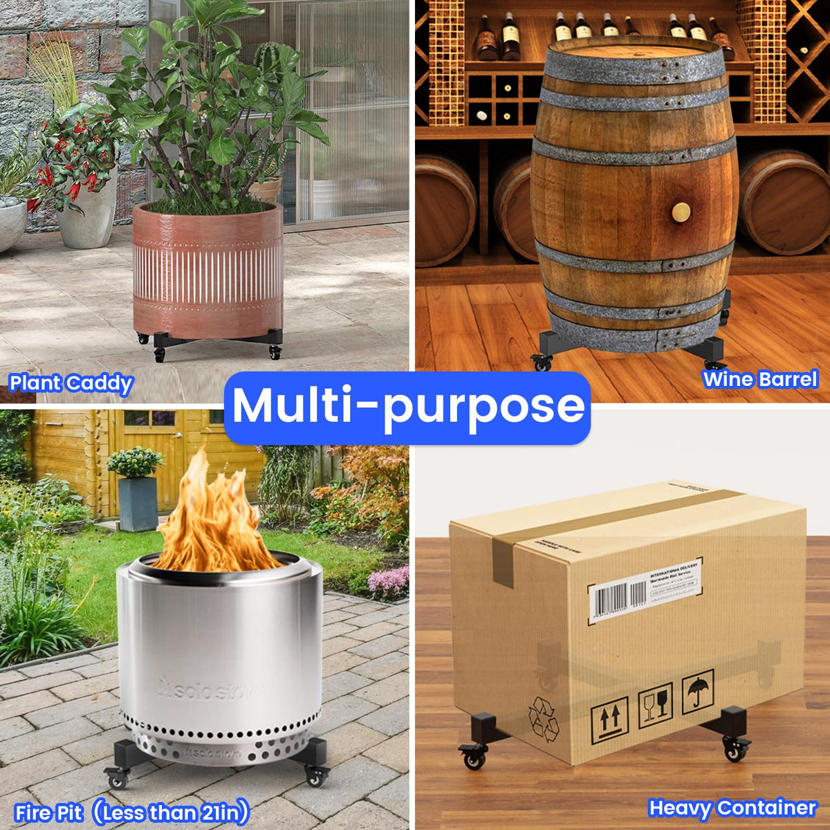 GLISWAM versatile caddy moves heavy pots, vases, or barrels with ease