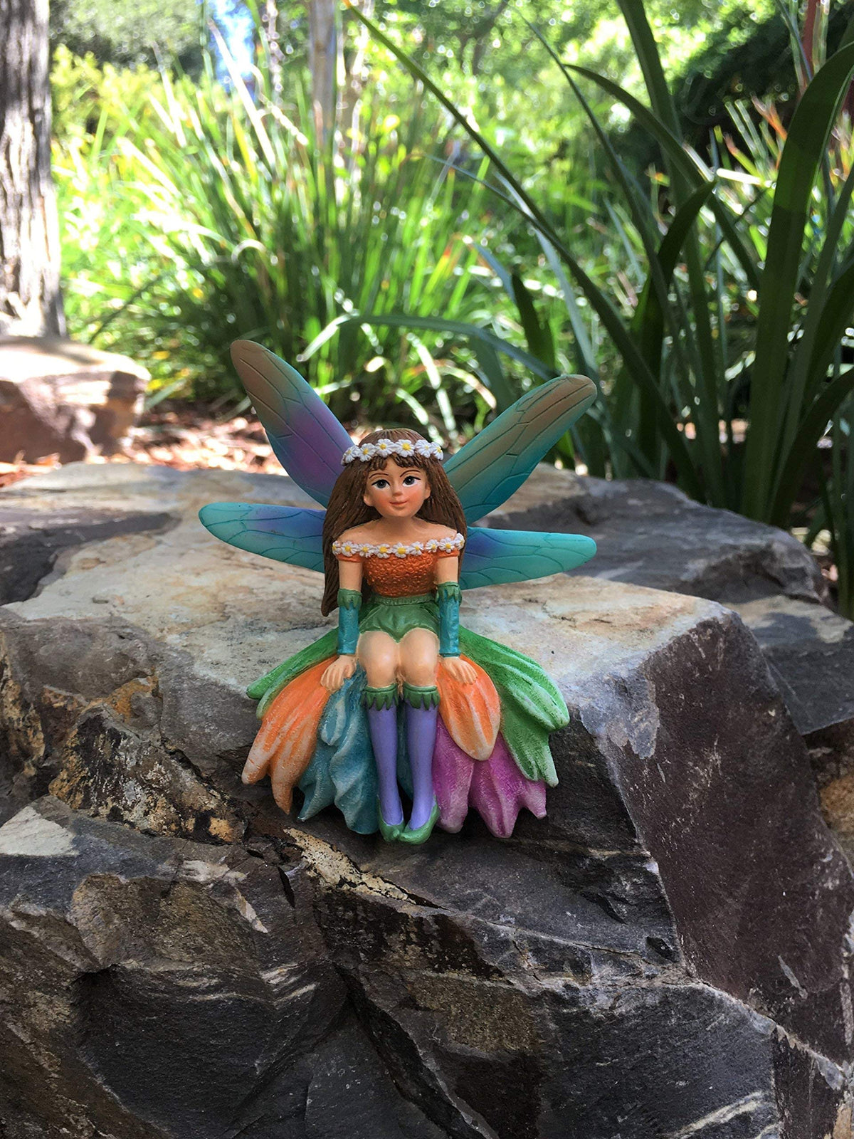 GlitZGlam Daisy hand painted fairy with vivid turquoise and gold details.