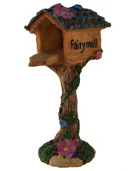 GlitZGlam fairy mailbox with colorful flowers for fairy gardens.