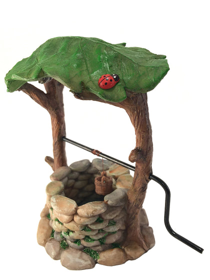 GlitZGlam miniature wishing well with movable handle adds charm to outdoor fairy gardens.