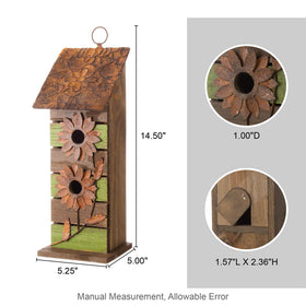 Glitzhome bird house includes built-in metal hanger for easy installation.