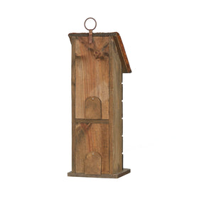 Glitzhome bird house features removable back cleanout panel for easy maintenance.