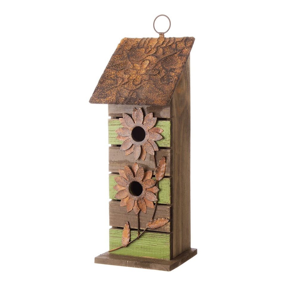 Glitzhome bird house with outdoor two-tier hanging design adds garden charm.