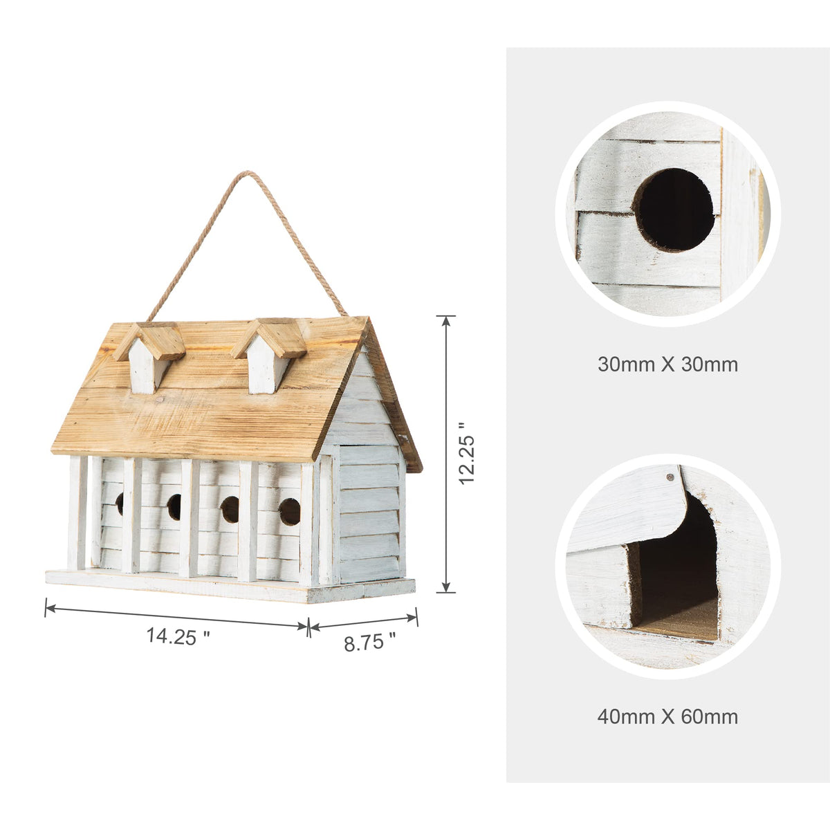 Glitzhome birdhouse back panel with clean-out feature for easy maintenance.