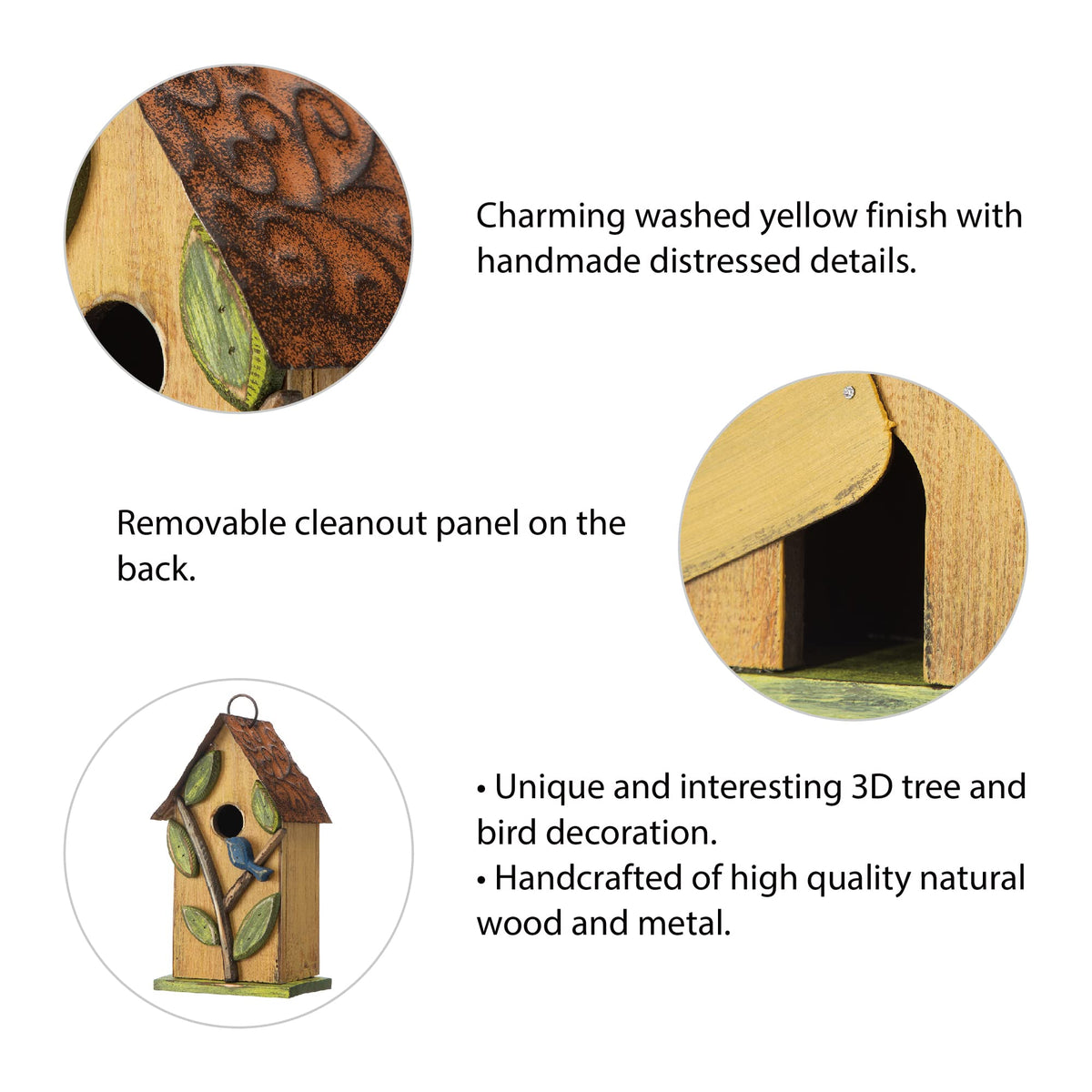 Glitzhome Birdhouse entrance hole 1.18 diameter facilitates safe access for small birds.