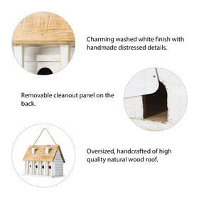 Glitzhome birdhouse hanging cord shows ready-to-use outdoor setup.