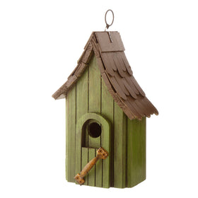 Glitzhome outdoor birdhouse with green handpainted finish for garden appeal