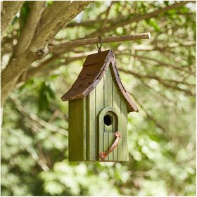 Glitzhome wooden birdhouse with single-roof hanging design for decks
