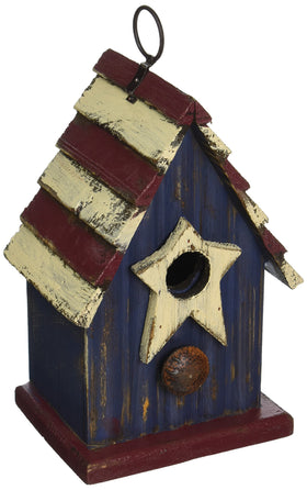 Glitzhome cottage-style bird house offers cozy shelter and charming patio decor.