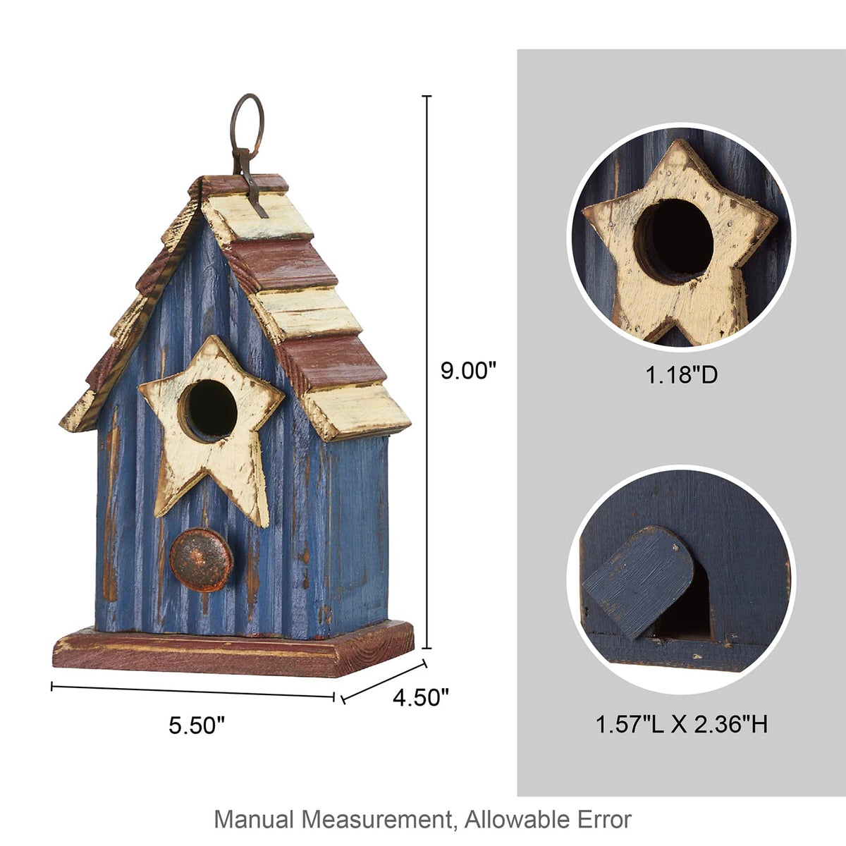 Glitzhome distressed cedar bird house for outdoors durable and weather-ready.