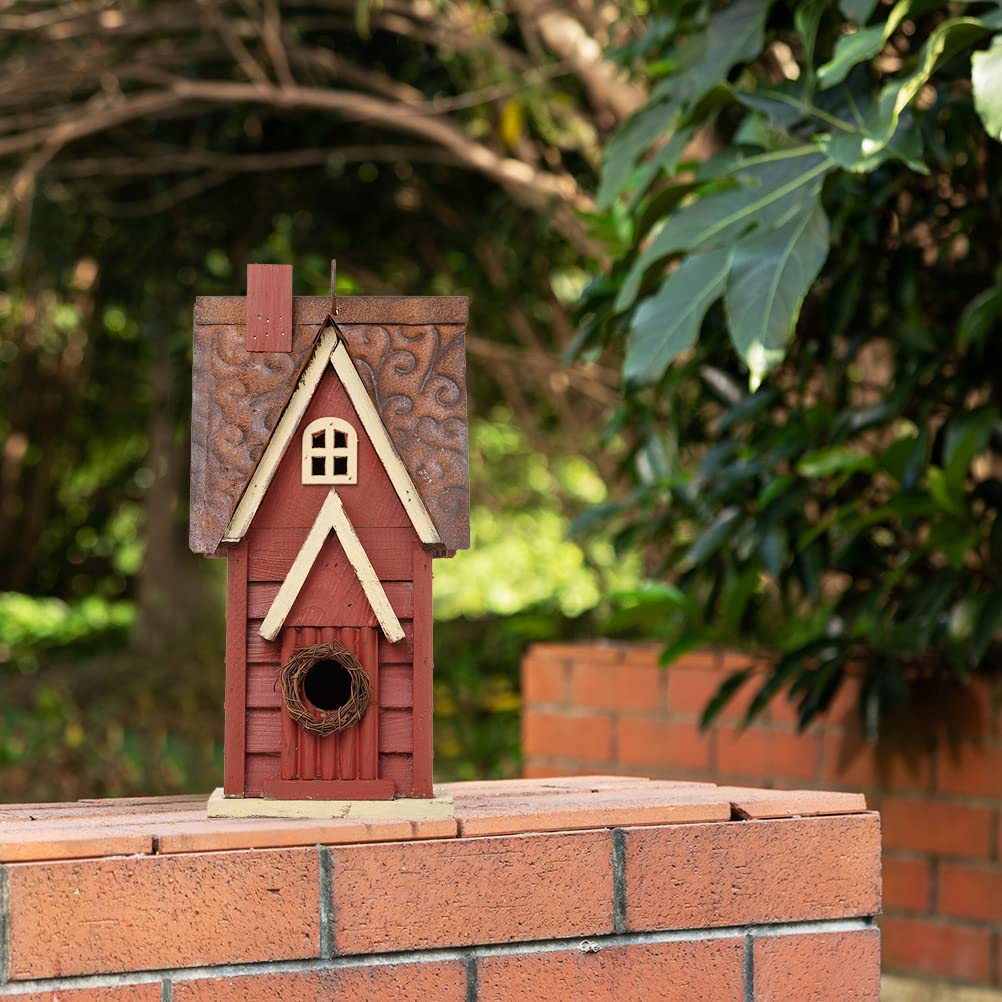 Glitzhome bird house in garden decor enhances outdoor appeal.