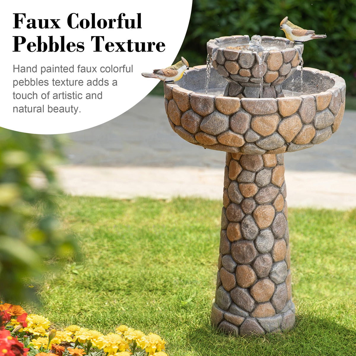 Glitzhome Freestanding Garden Water Fountain for easy placement in yards, porches, or lawns.