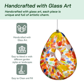 Glitzhome orange dots glass detail adds decorative charm and bird appeal in sunlight.