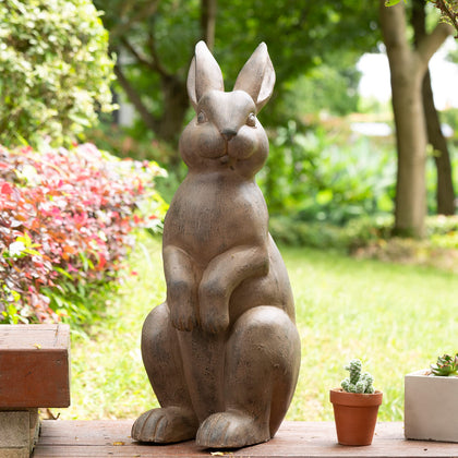 Glitzhome rabbit garden statue standing bunny in bronze finish for outdoor elegance.