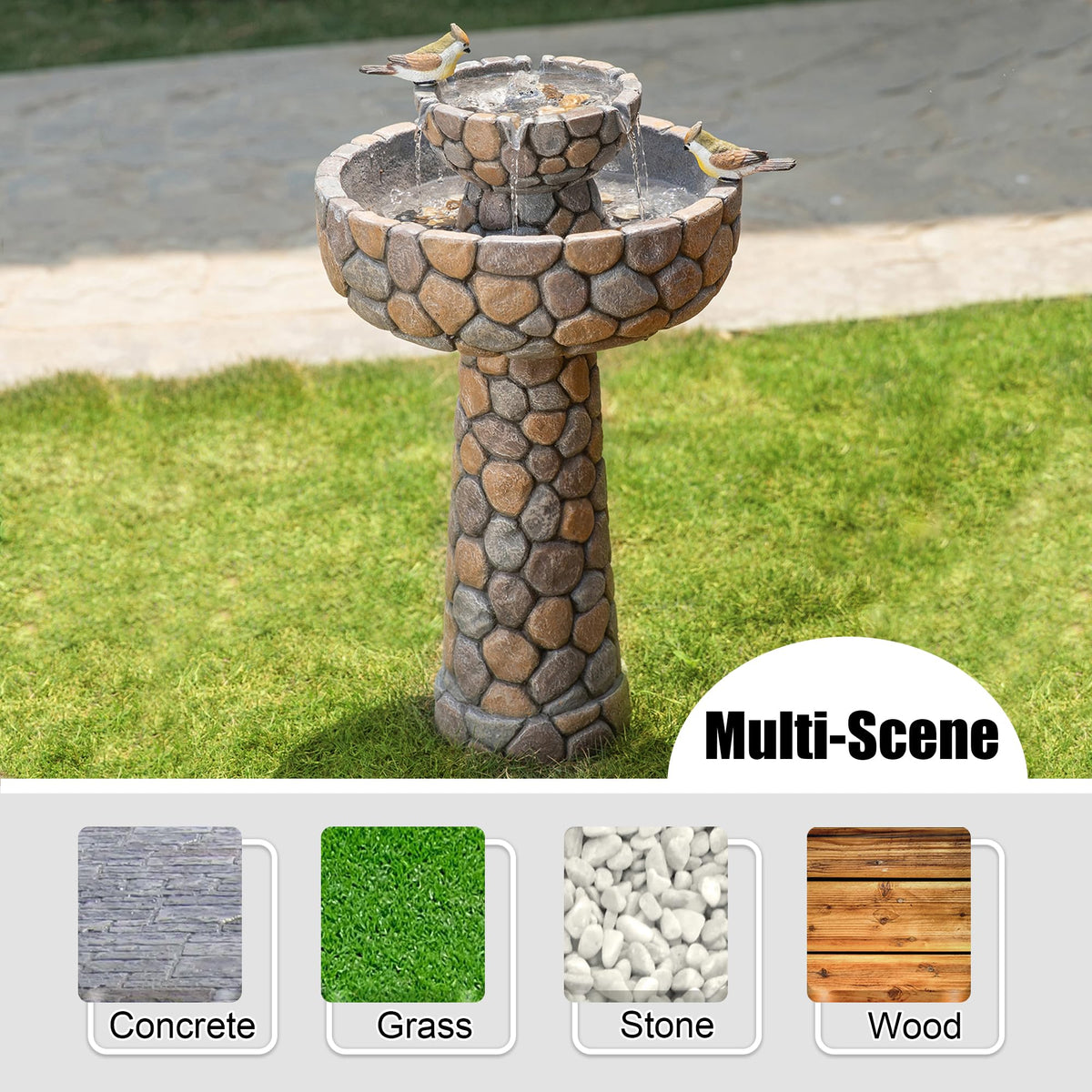 Glitzhome Stone-Finish Decorative Fountain Detail adds rustic charm to outdoor spaces.