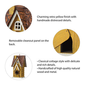 Glitzhome sturdy metal roof bird house offers weather resistance all year.