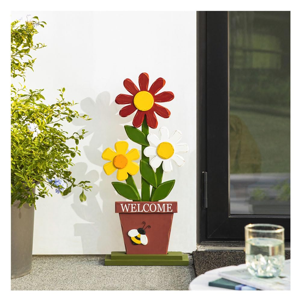 Glitzhome welcome sign front door with vibrant colors to greet guests outdoors