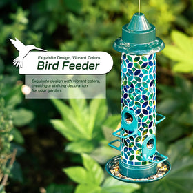 Glitzhome wild bird feeder blue green mosaic reflecting color to attract diverse birds.