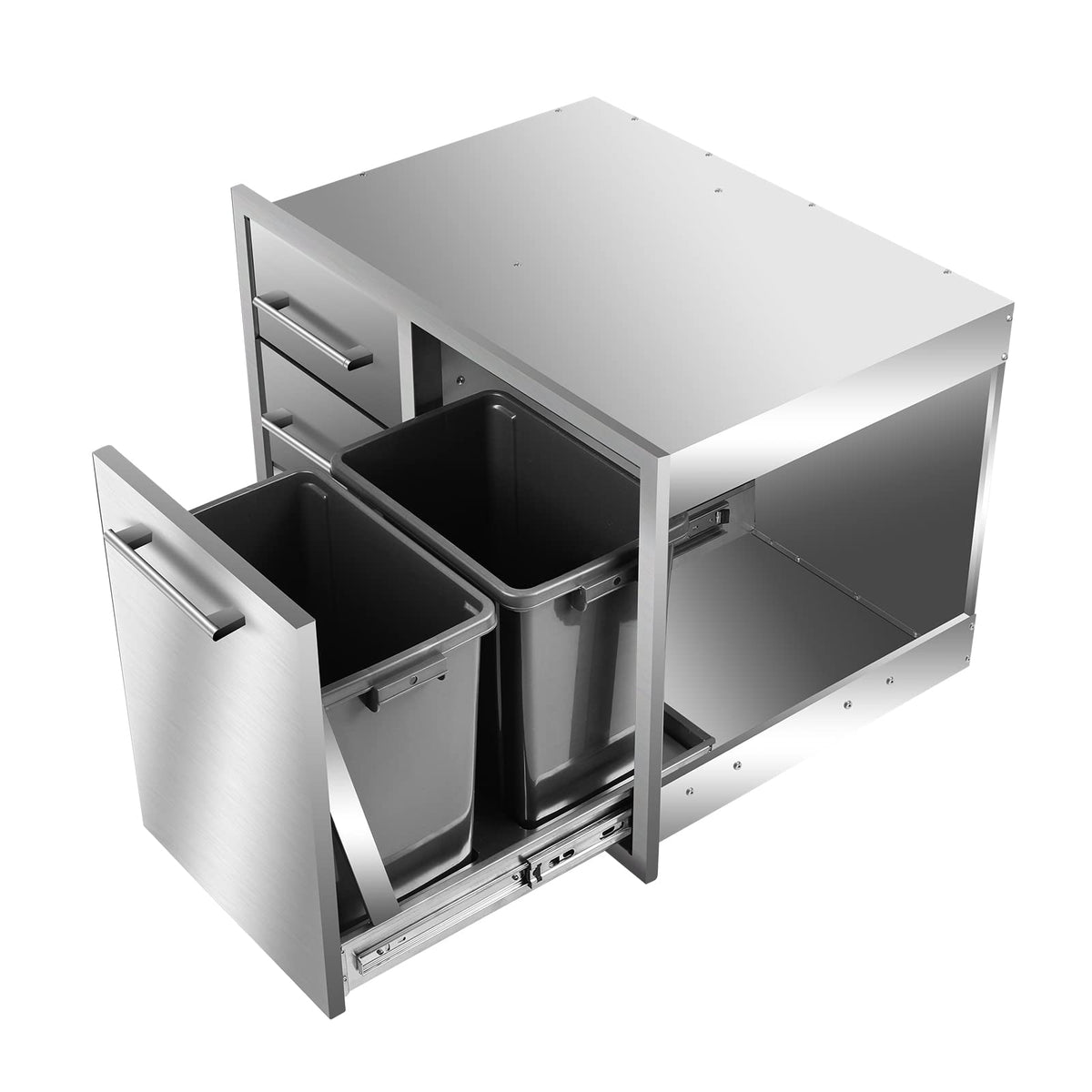 Globamboo outdoor kitchen drawer left-open showing smooth mute slides for grill prep.
