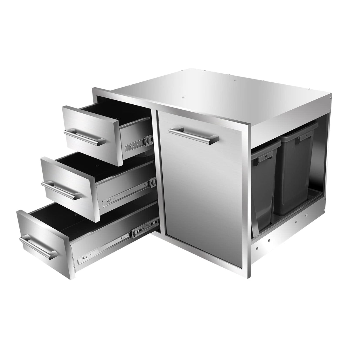 Globamboo triple-drawer unit with brushed doors for a premium outdoor finish.