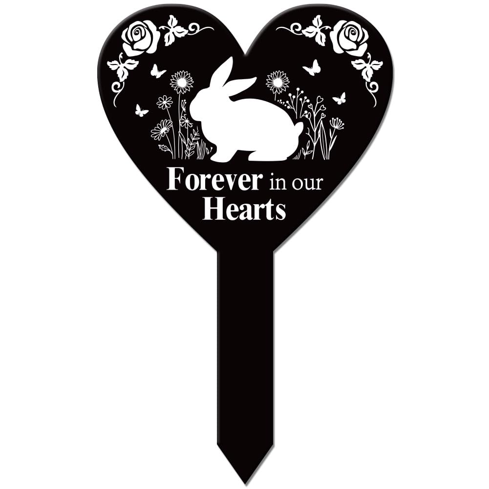 GLOBLELAND heart-shaped garden stake with rabbit memorial for outdoors