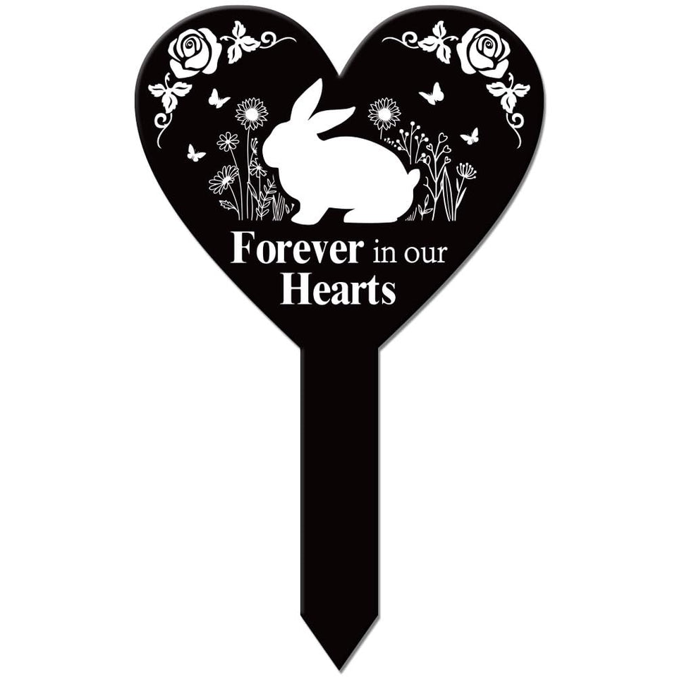 GLOBLELAND heart-shaped garden stake with rabbit memorial for outdoors
